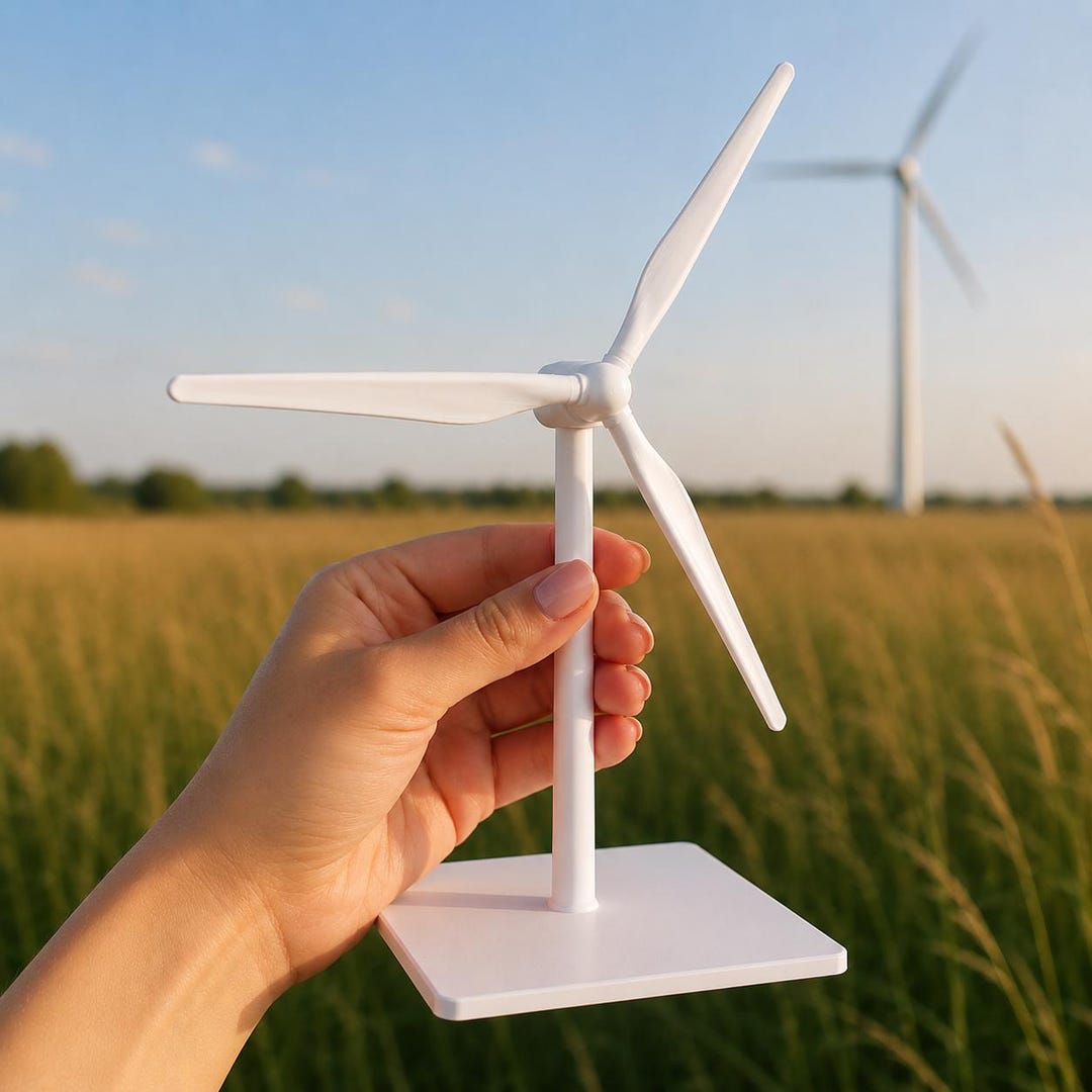 Wind Turbine Miniature Model | 3D Printed, Desk Decor 10 Inches