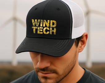 Cappellino snapback / trucker ricamato Wind Tech / Taglia unica in rete di poliestere traspirante precurvata