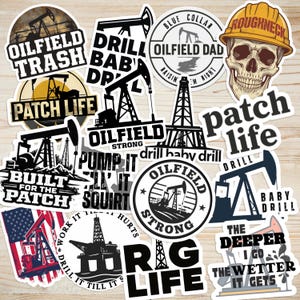 Vinylstickers olieveldpompaansluiting | Booreilandstickers, 3 maten