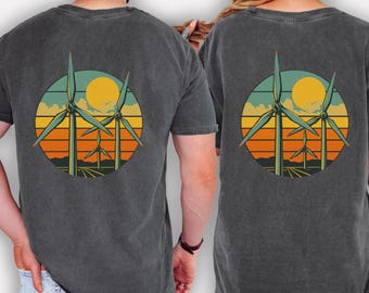 Maglietta retrò con turbine eoliche a energia rinnovabile / Unisex manica corta 100% cotone USA S - 3XL