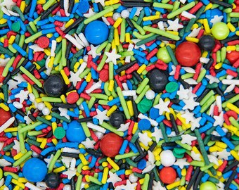 Aquamarine Dream Sprinkle Mix with aqua and gold rock candy teal jimmies mint green and white nonpareils all edible