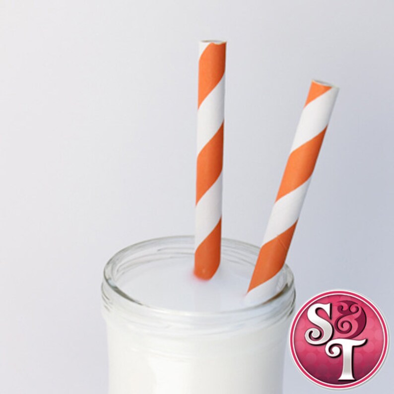 Qty 25 Pixie Sticks Stripe Orange Party Paper Straws Cake Pop Sticks
