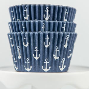 Anchor Navy Cupcake Liners | Navy Anchor Greaseproof Baking Cups - 36 count pack