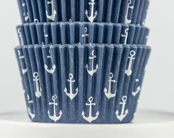 Anchor Navy Cupcake Liners | Navy Anchor Greaseproof Baking Cups - 36 count pack