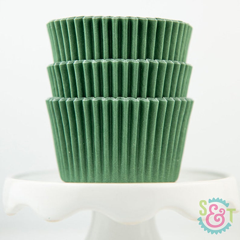 Solid Forest Olive Green Cupcake Liners Forest Greaseproof Baking Cups 36 count pack image 1