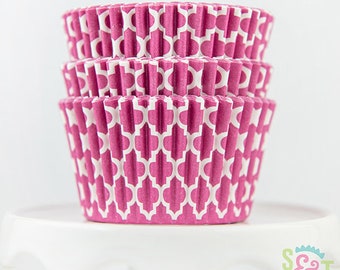 Quatrefoil Pink Cupcake Liners | Pink Quatrefoil Greaseproof Baking Cups - 36 count pack