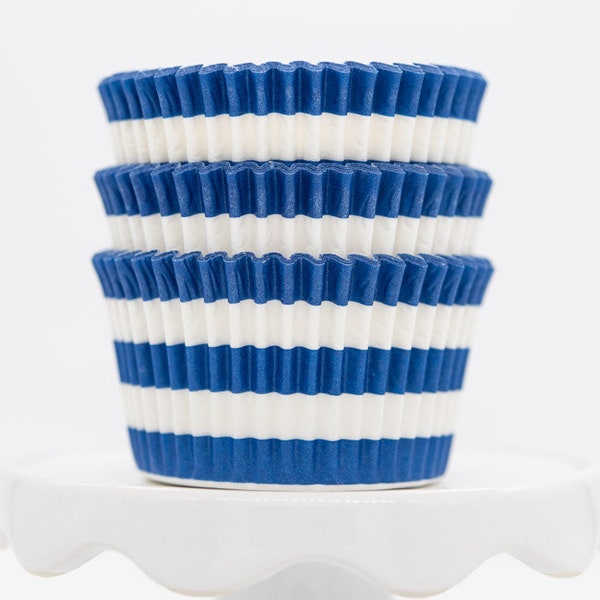 Streifen blau Cupcake Liner | Rugby gestreift blau fettdichte Backbecher - 36 zählen Pack