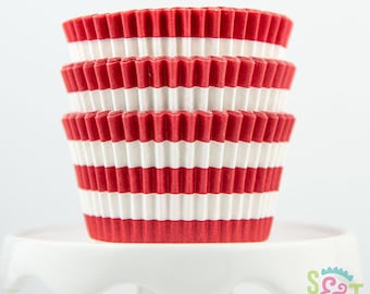 Rugby Stripe Red Cupcake Liners | Red Stripe Greaseproof Baking Cups - 36 count pack