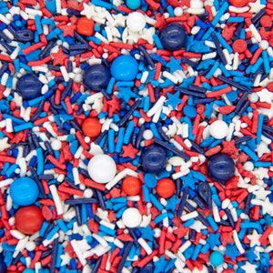 Sprinkles Mix: Stars & Stripes | Patriotic 4th of July Sprinkle Medley, Edible Blend - 4oz bottle