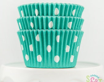 Dot Teal  Cupcake Liners | Teal Dot Greaseproof Baking Cups - 36 count pack