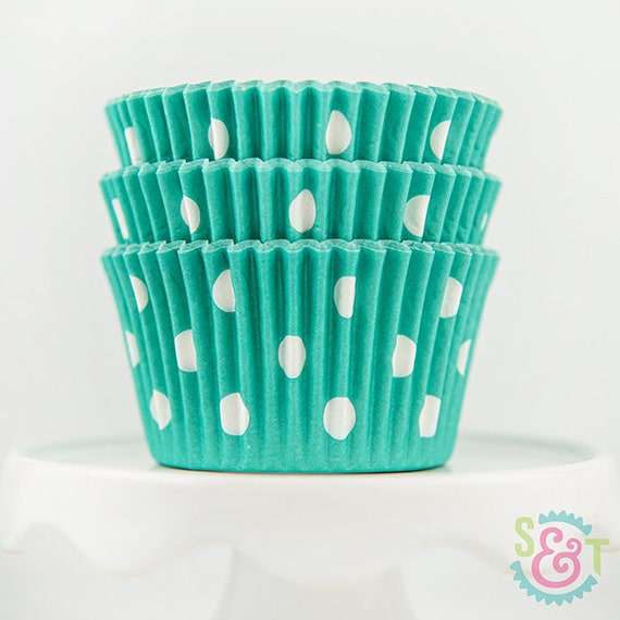 Dot Teal Cupcake Liners | Teal Dot Greaseproof Baking Cups - 36 count pack