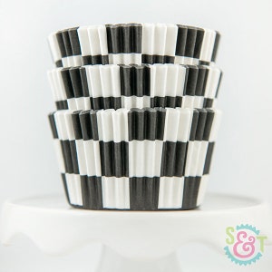 Black Checkered Cupcake Liners | Checkered Black Greaseproof Baking Cups - 36 count pack