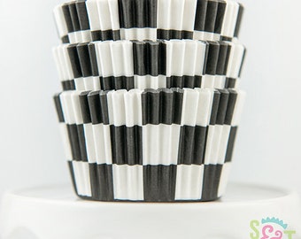 Black Checkered Cupcake Liners | Checkered Black Greaseproof Baking Cups - 36 count pack