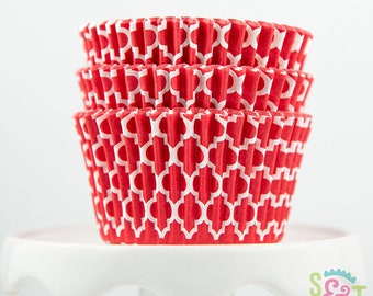 Quatrefoil Red Cupcake Liners | Red Quatrefoil Greaseproof Baking Cups - 36 count pack