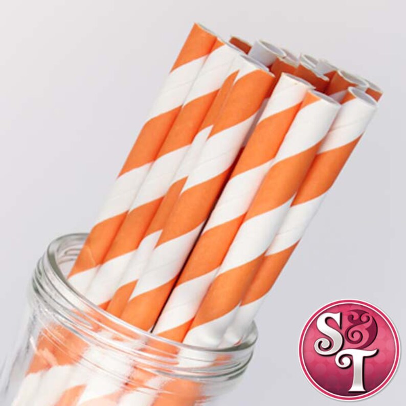 Qty 25 Pixie Sticks Stripe Orange Party Paper Straws Cake Pop Sticks