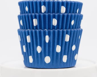 Blue Dot Cupcake Liners | Polka Dot Blue Greaseproof Baking Cups - 36 count pack