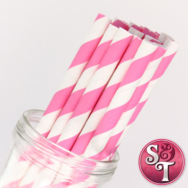 Stripe Pink Party Paper Straws Cake Pop Sticks Pixie Etsy