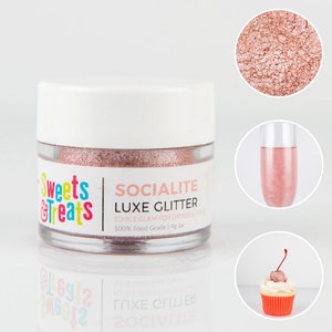 Socialite Rose Gold Edible Glitter for Drinks, Cakes, and Food - 0.5oz jar (4g)