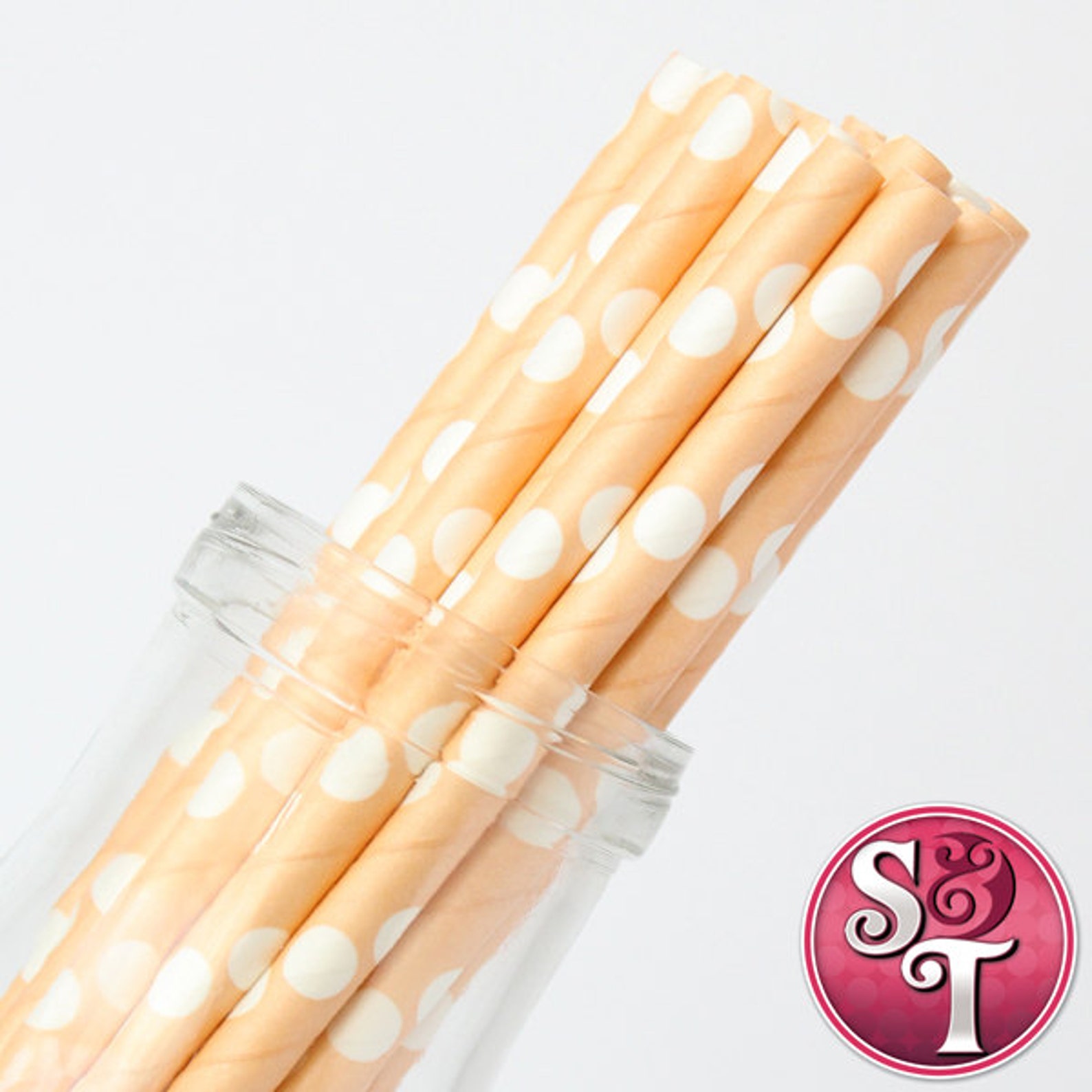 Dot Peach/White Party Paper Straws Cake Pop Sticks Pixie Etsy