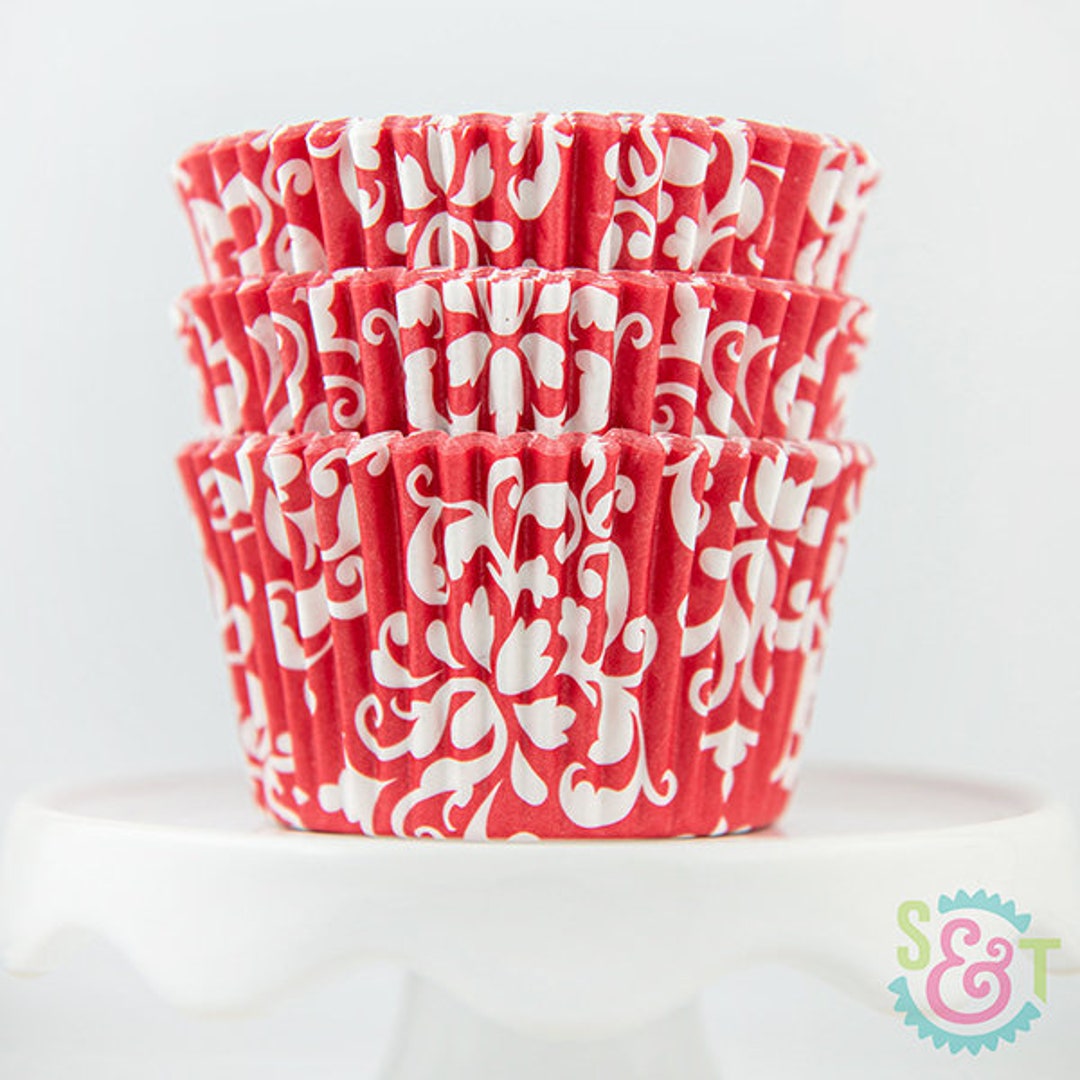Damask Red Cupcake Liners Red Damask Greaseproof Baking Cups 36 Count