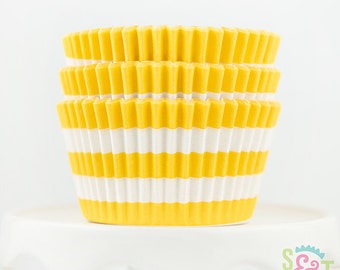 Rugby Stripe Yellow Cupcake Liners | Yellow Stripe Greaseproof Baking Cups - 36 count pack