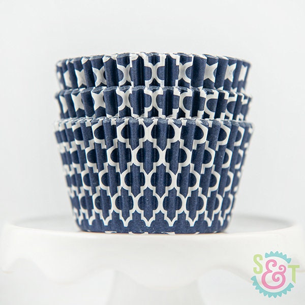 Quatrefoil Navy Cupcake Liners | Navy Quatrefoil Greaseproof Baking Cups - 36 count pack