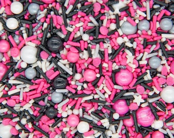 Sprinkles Mix: Glam Rock | Black & Pink Sprinkle Medley, Edible Blend - 4oz bottle