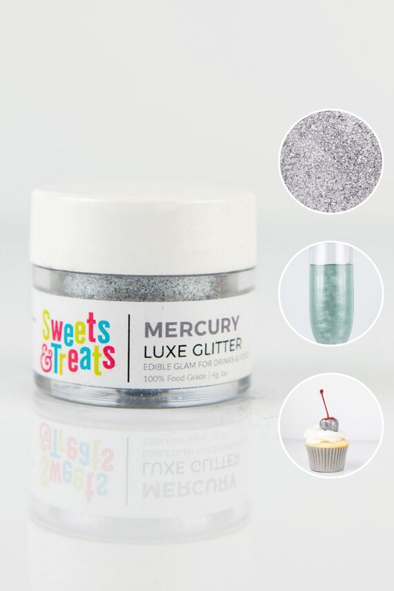 Mercury Silver Edible Glitter for Drinks, Cakes, and Food 0.5oz jar