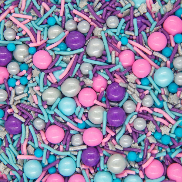 Sprinkles Mix: Cheer Squad | Pink, Teal, Silver Sprinkle Medley, Edible Blend - 4oz bottle