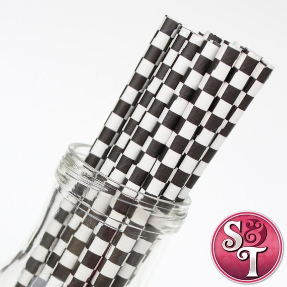 Items similar to Checkered Black Party Paper Straws Cake Pop Sticks Pixie Sticks Qty 25 on