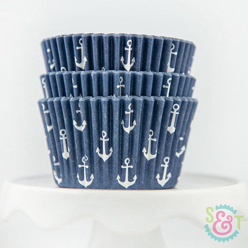 Anchor Navy Cupcake Liners Navy Anchor Greaseproof Baking Cups 36 count pack image 1