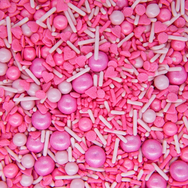 Sprinkles Mix - Pinky Promise | Pink Valentine Sprinkle Medley, Edible Blend - 4oz bottle