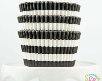 Rugby Stripe Black Cupcake Liners | Black Stripe Greaseproof Baking Cups - 36 count pack