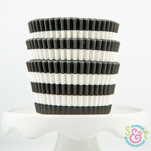 Rugby Stripe Black Cupcake Liners | Black Stripe Greaseproof Baking C…