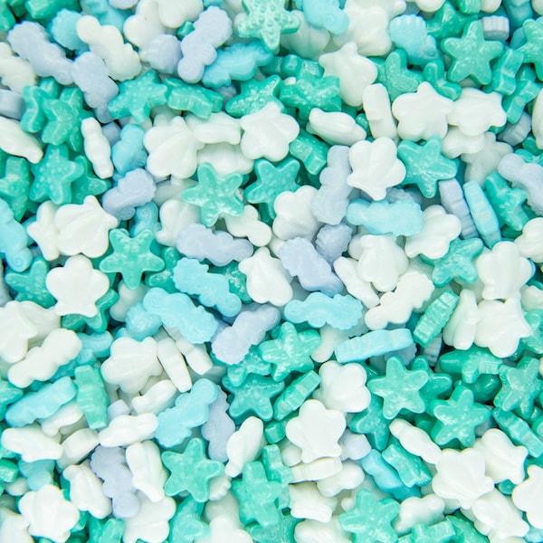 Candy Sprinkles: Beach Mix | Candy Seashell, Starfish, Seashorse Shaped Candies, Ocean Candy Mix - 4oz Bottle