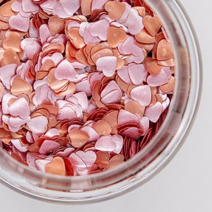 Edible Glitter Hearts: Rose Gold, Light Pink, Red Glitter Shapes - 0.5oz jar