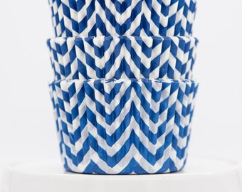 Chevron Blue Cupcake Liners | Blue Chevron Greaseproof Baking Cups - 36 count pack