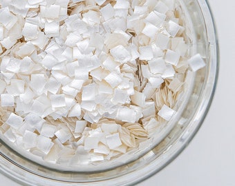 Edible Glitter Squares: Pearl White Glitter Shapes - 0.5oz jar