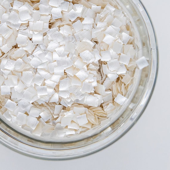 Edible Glitter Squares: Pearl White Glitter Shapes 0.5oz Jar 