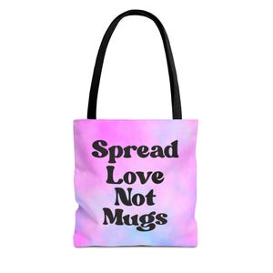 "Bunte Einkaufstasche - ""Spread Love Not Mugs"" - umweltfreundlich, Geschenk für Freunde und Familie, niedliche Einkaufstasche, perfekt für jeden Anlass."