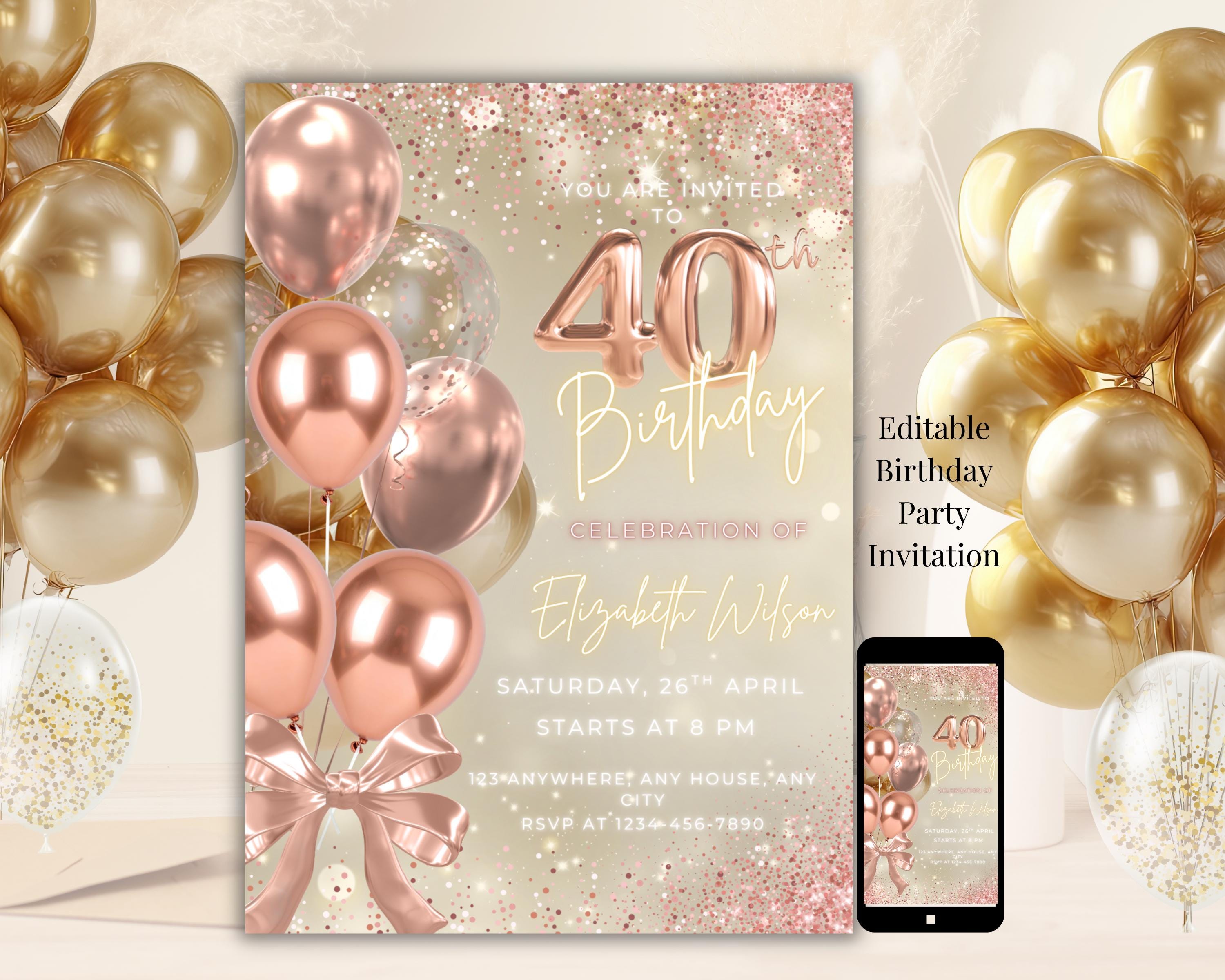 2 Poster Personalizzati Per Compleanno Con Palloncino E Scritta Champagne Oro Rosa - Decorazione Festa