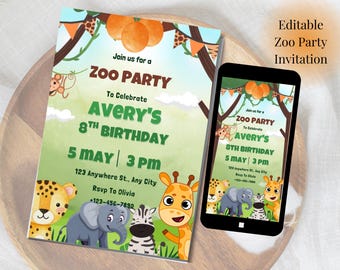 Jungle Safari Birthday Invitation: Editable Zoo Animals (Digital Download)