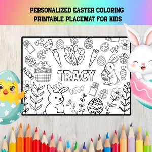 Personalised Easter Colouring Party Placemat for Kids, A4 size Canva Template (Digital Download)
