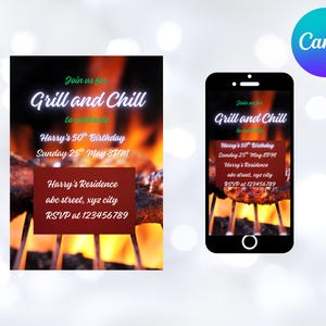 Grill and Chill editable birthday invite for adults