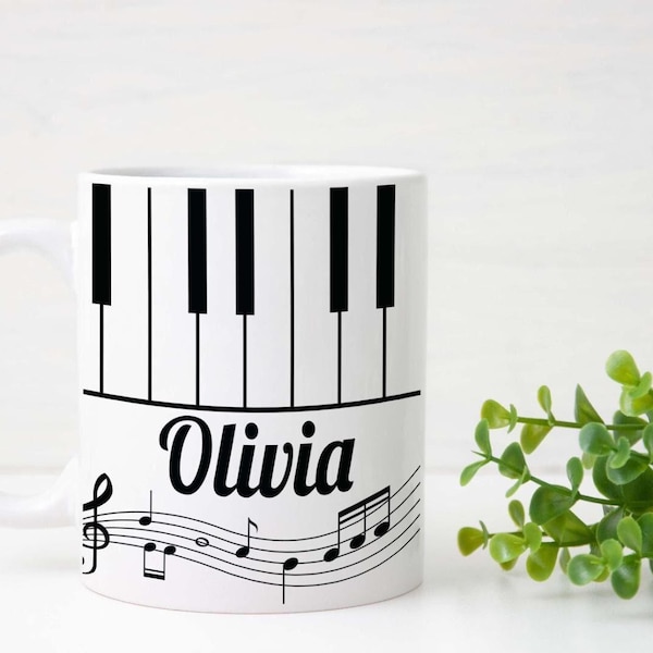 Personalised Name Mug And Coaster Gift Set Piano Keyboard Music Lover Tea Gift