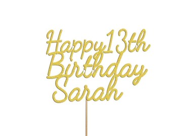 Personalised Glitter Birthday Cake Topper: Custom Name & Age