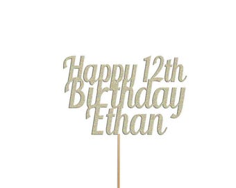 Personalised Glitter Birthday Cake Topper: Custom Name & Age