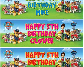 2x Personalised Puppy Rescue Birthday Banner, Custom Name Kids Party Decoration for Boys & Girls