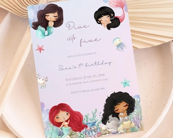 Dive into Five Mermaid 5th Birthday Invitation: Under the Sea Party (Digital Printable Template)
