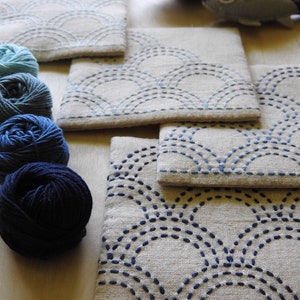 Sashiko Tutorial - Seigaiha, Blue Ocean Waves, Sashiko Coaster, PDF Pattern, Tutorial
